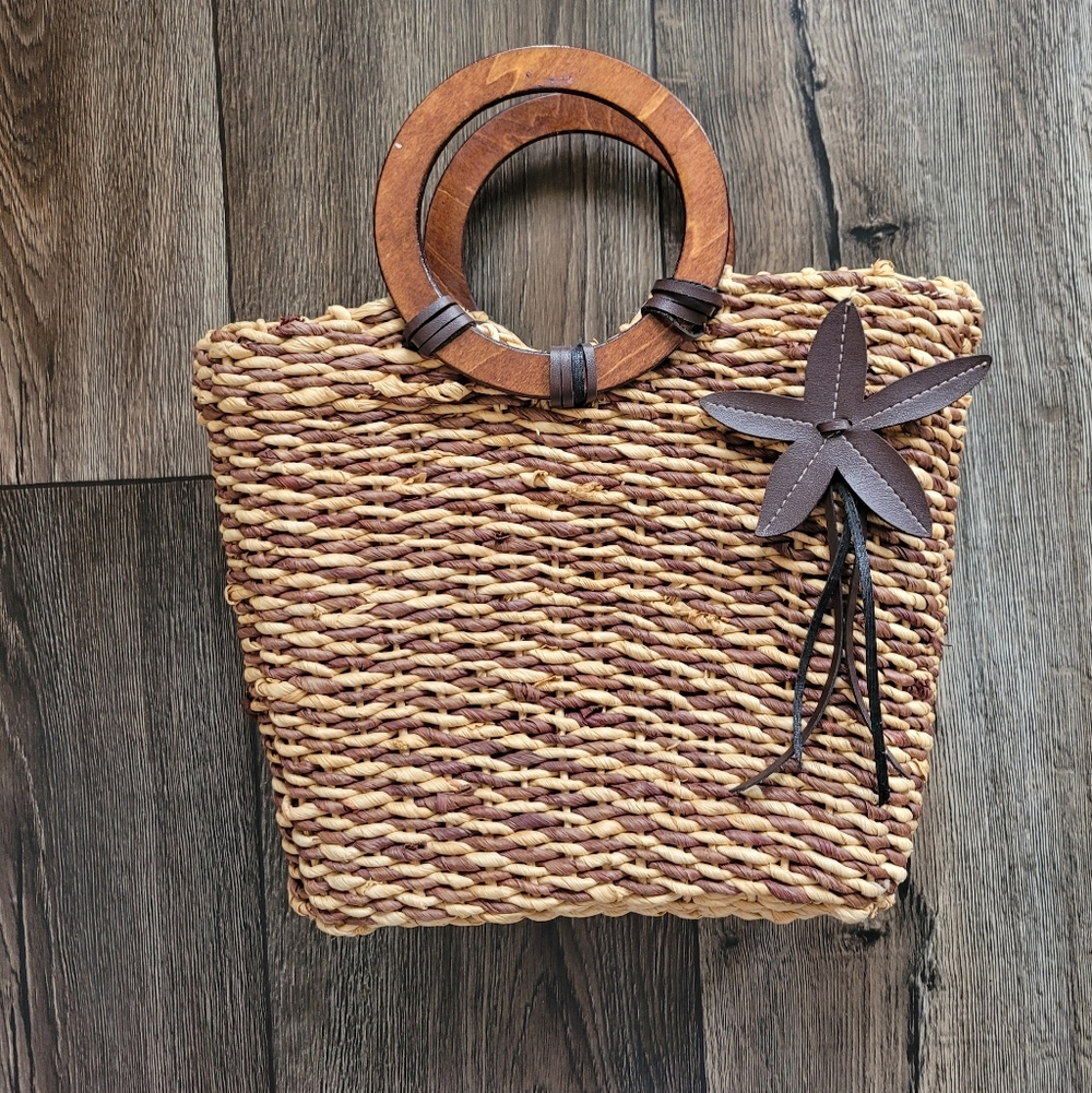 Woven Tote with Wooden Handles